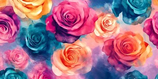 多彩水彩玫瑰花图案背景