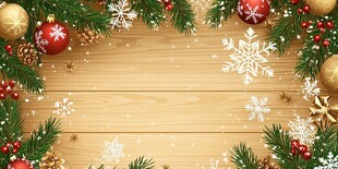 圣诞装饰环绕的木质背景