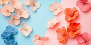 双色背景上的缤纷花朵