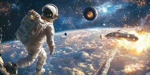 宇航员遨游梦幻宇宙空间