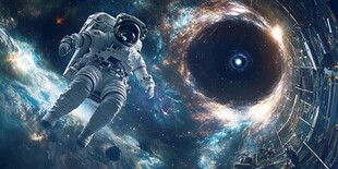 宇航员遨游神秘黑洞宇宙