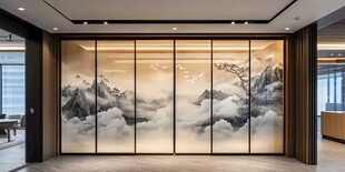 中式山水屏风 典雅办公空间
