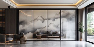 新中式客厅的雅致云纹隔断