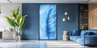 蓝色羽毛装饰画的雅致客厅