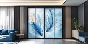 蓝羽艺术玻璃隔断客厅空间
