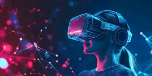 女性体验VR科技的奇幻时刻