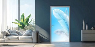 简约客厅中的羽毛图案房门
