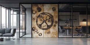 工业风齿轮艺术玻璃隔断