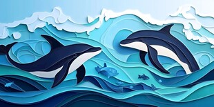 纸艺海洋中的灵动海豚