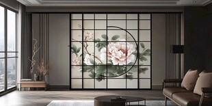中式典雅客厅 牡丹屏风之美