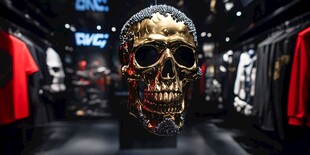 店内酷炫金色骷髅头陈列