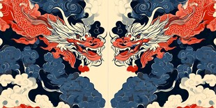 双龙头云纹国风图案设计