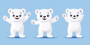 三只可爱北极熊挥手示意