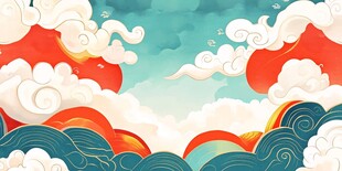 国风云海海浪奇幻图景