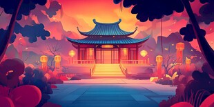 梦幻中式庭院夜景图