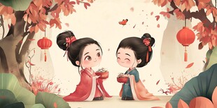 古风少女赏景共品美食