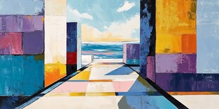 彩色通道通向广阔海景