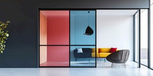 现代多彩玻璃隔断室内空间