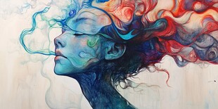 梦幻色彩的抽象女性头像