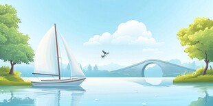 湖畔帆船景 清新自然风