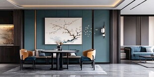 新中式餐厅客厅一体化空间