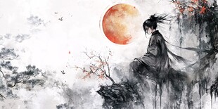 月下侠客独坐山水间