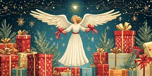 圣诞天使伴礼物闪耀星空