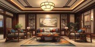 中式典雅客厅室内设计场景