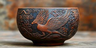 凤凰纹陶碗 古朴典雅之美