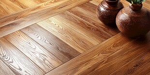 实木拼花地板与古朴花瓶