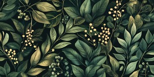 繁茂绿植与金色浆果图案