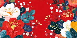 喜庆花卉红底插画背景图