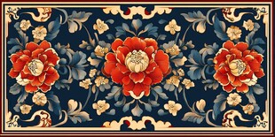 中式牡丹花卉古典纹样图案