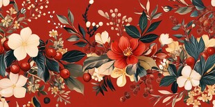 中式红底花卉植物图案