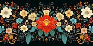 绚丽花卉边框图案设计