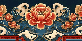 中式牡丹祥云传统装饰图案