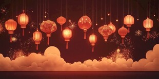 喜庆中式灯笼夜空美景