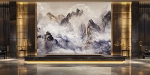 中式山水风奢华大厅背景墙