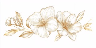 金色花卉插画 优雅花朵图案