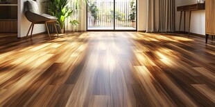 阳光洒落的温馨木质客厅