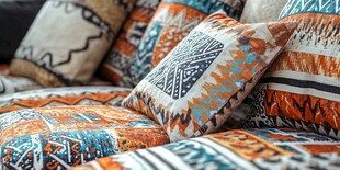 多彩民族风抱枕沙发特写
