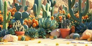 多样仙人掌盆栽景观展示