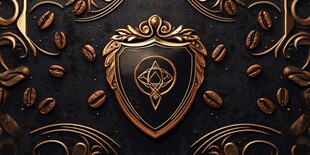 金色盾牌与咖啡豆装饰图案