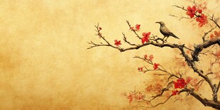 枝头栖鸟 红梅绽放