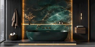 深绿奢华风浴室浴缸场景