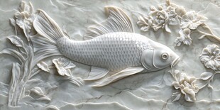 玉雕鲤鱼花卉浮雕作品