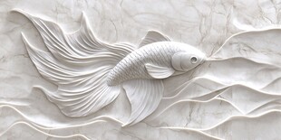白色浮雕金鱼灵动身姿