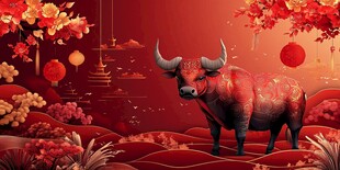 牛年喜庆场景插画
