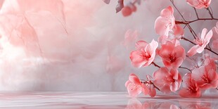 粉艳桃花绽于朦胧背景