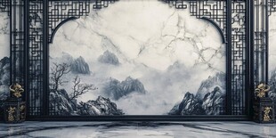 中式山水意境大理石背景墙